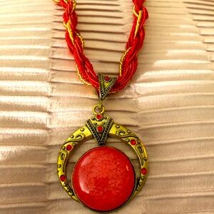 Red Bohemian Vintage Pendant Necklace